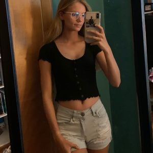 Black cropped button down shirt